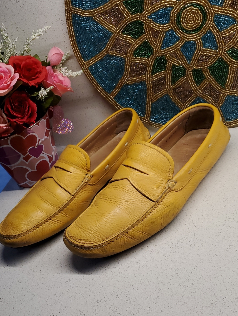 Prada Yellow Leather Penny Loafers